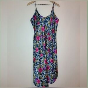 vintage Dentelle vivid retro satin floral slip dress, small